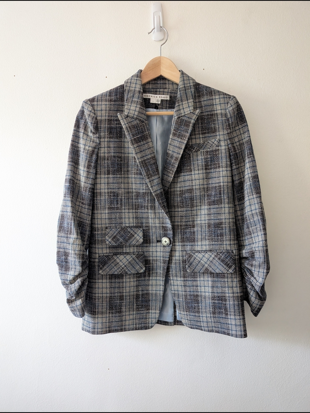 NWOT Veronica Beard Martel Gray Plaid Cotton Dickey Jacket Blazer Size 0 - Picture 4 of 13